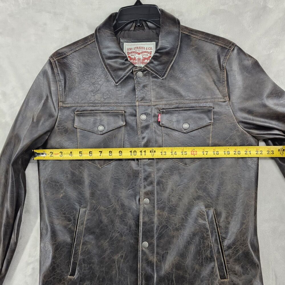 Levi's‎ Faux Leather Jacket Mens Medium Brown Trucker Moto Coat - Picture 6 of 7